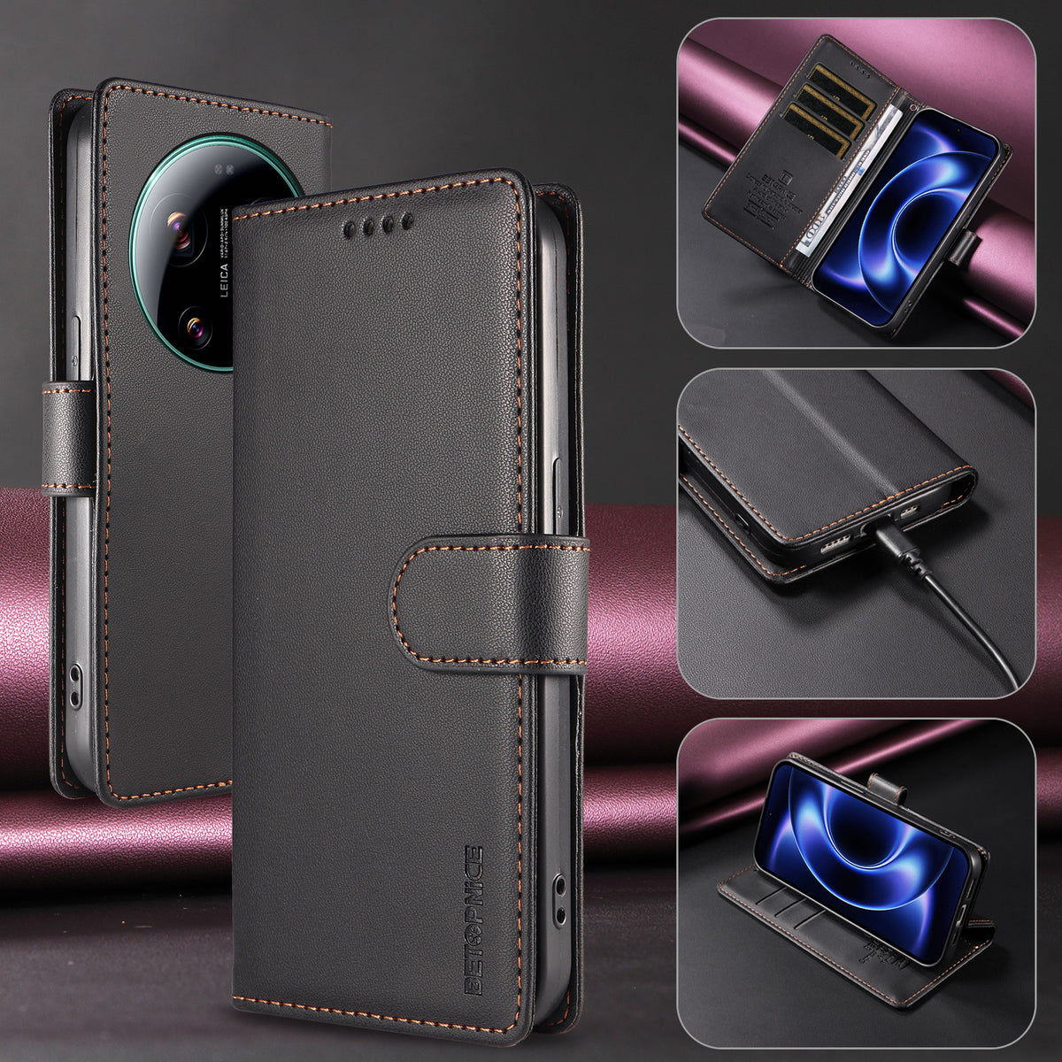 BETOPNICE for Xiaomi 17 Ultra 5G 006 Case RFID Blocking Wallet Stand Leather Phone Cover with Wrist Strap