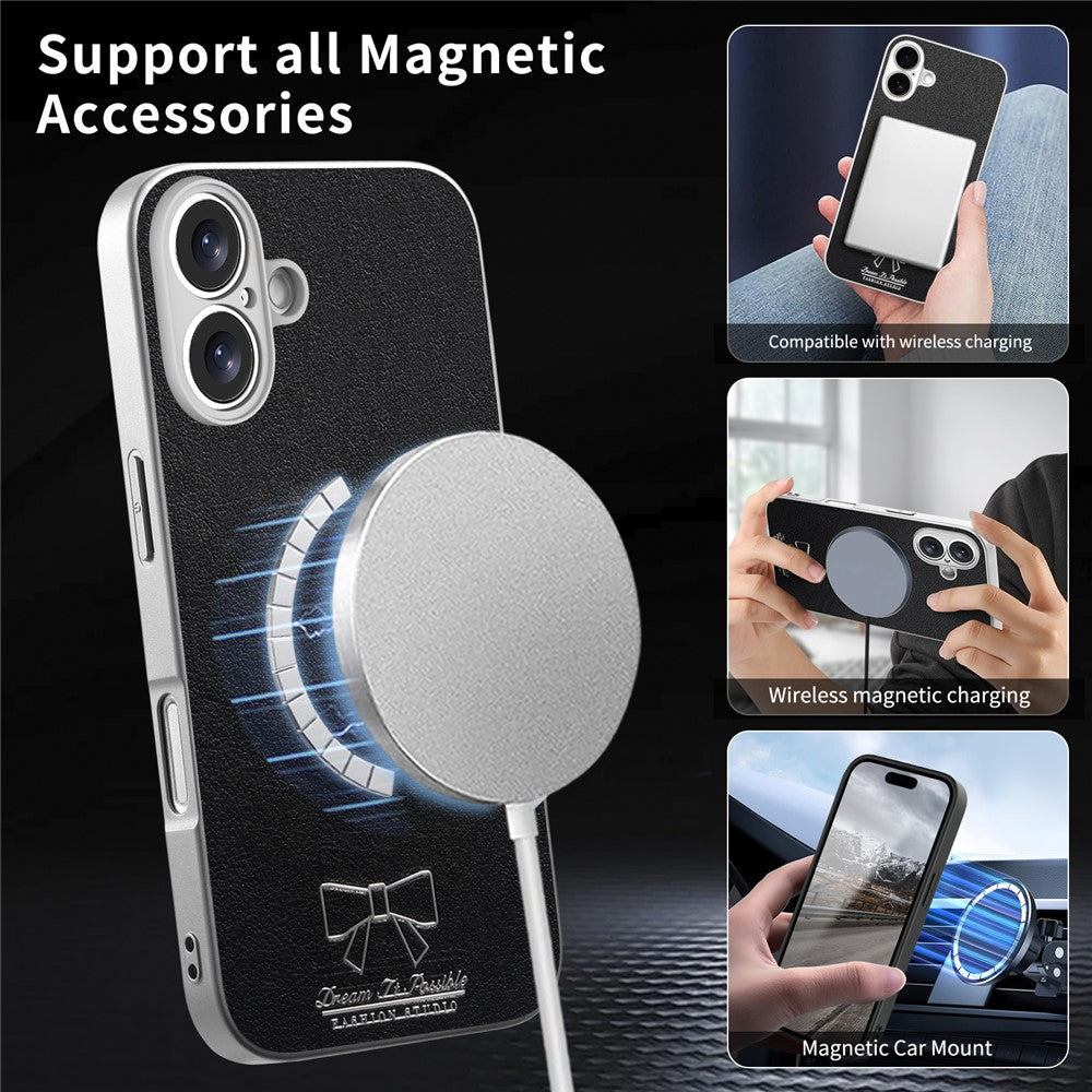 For iPhone 17 Magnetic Case Butterfly Bow Pattern PU Leather + TPU + PC Shockproof Phone Cover