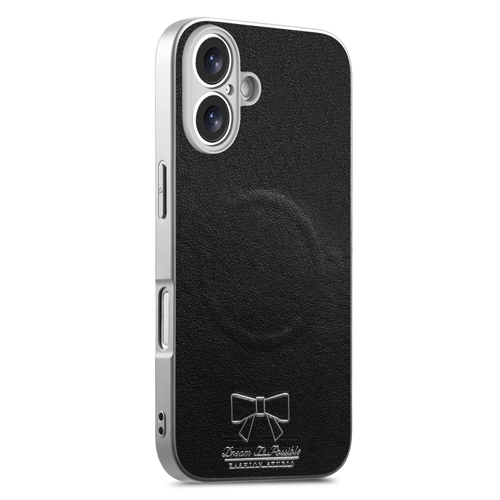 For iPhone 16 Magnetic Case Butterfly Bow Pattern PU Leather + TPU + PC Shockproof Phone Cover