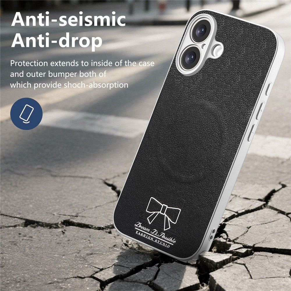 For iPhone 16 Magnetic Case Butterfly Bow Pattern PU Leather + TPU + PC Shockproof Phone Cover