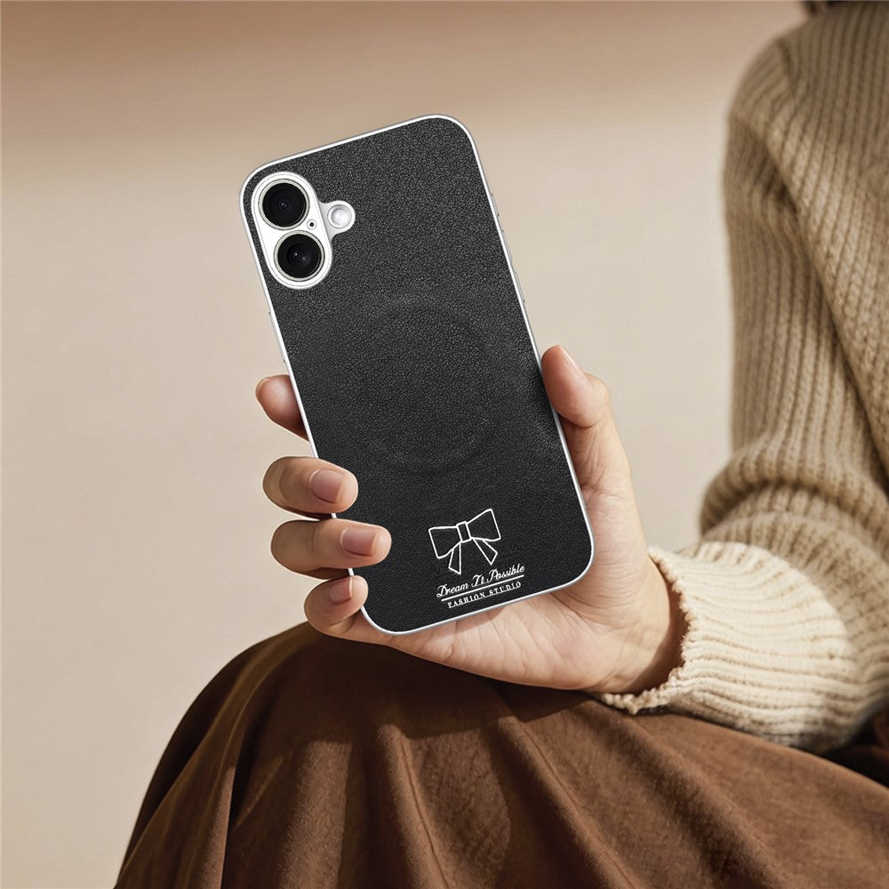 For iPhone 16 Magnetic Case Butterfly Bow Pattern PU Leather + TPU + PC Shockproof Phone Cover