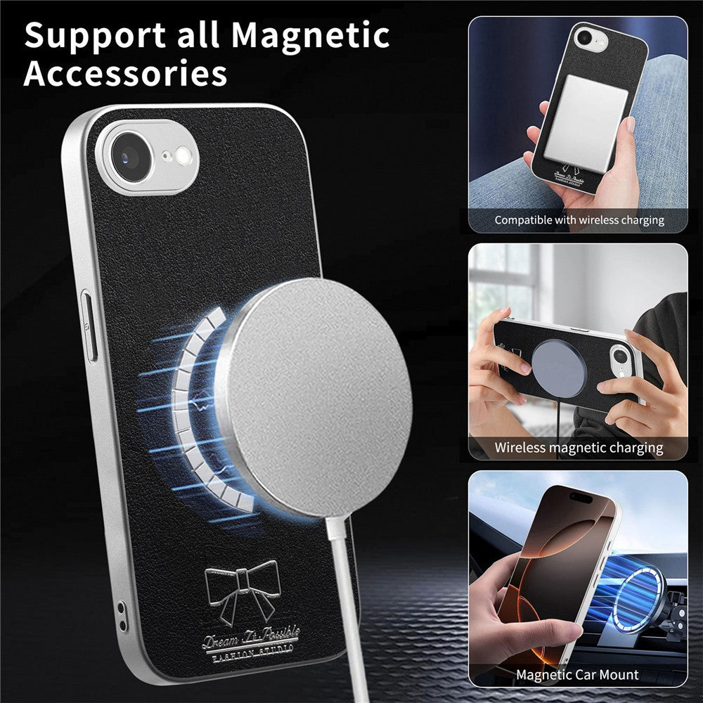 For iPhone 17th / 16th Magnetic Case Butterfly Bow Pattern PU Leather + TPU + PC Shockproof Phone Cover
