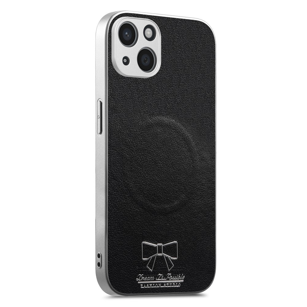 For iPhone 15 Magnetic Case Butterfly Bow Pattern PU Leather + TPU + PC Shockproof Phone Cover