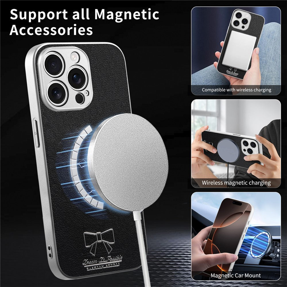 For iPhone 14 Pro Magnetic Case Butterfly Bow Pattern PU Leather + TPU + PC Shockproof Phone Cover