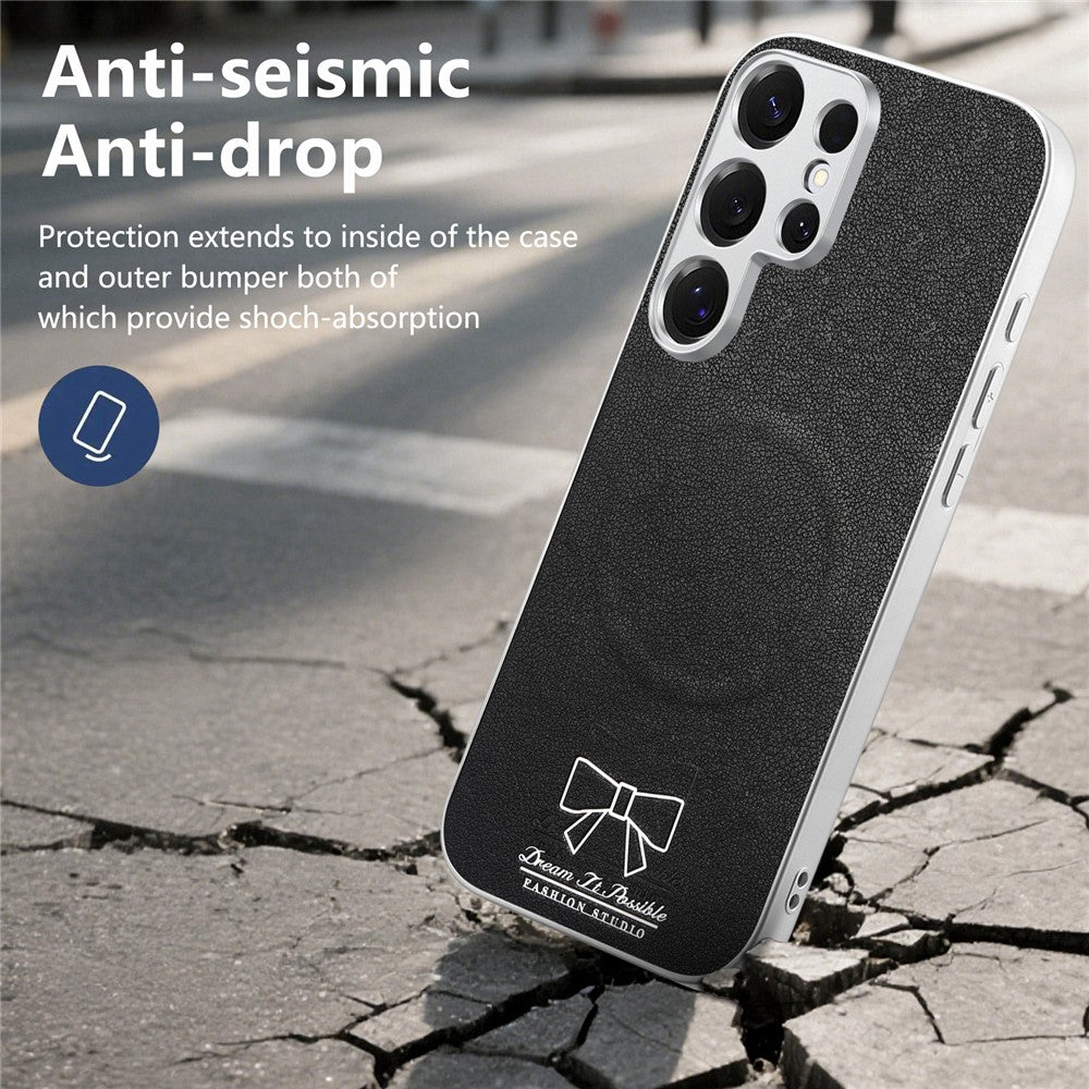 For Samsung Galaxy S25 Ultra Magnetic Case Butterfly Bow Pattern PU Leather + TPU + PC Shockproof Phone Cover