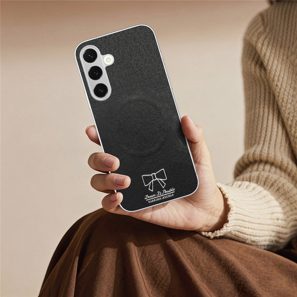 For Samsung Galaxy S25 Magnetic Case Butterfly Bow Pattern PU Leather + TPU + PC Shockproof Phone Cover