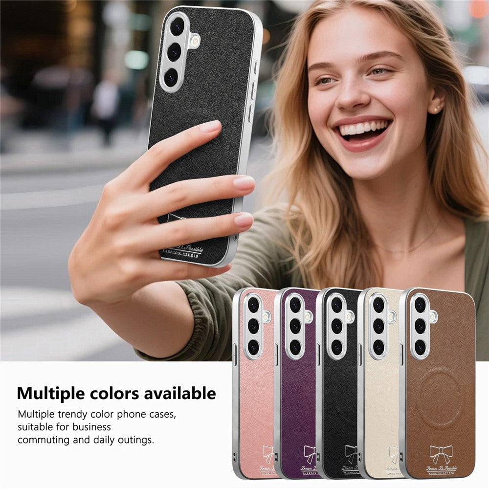 For Samsung Galaxy S25 Magnetic Case Butterfly Bow Pattern PU Leather + TPU + PC Shockproof Phone Cover