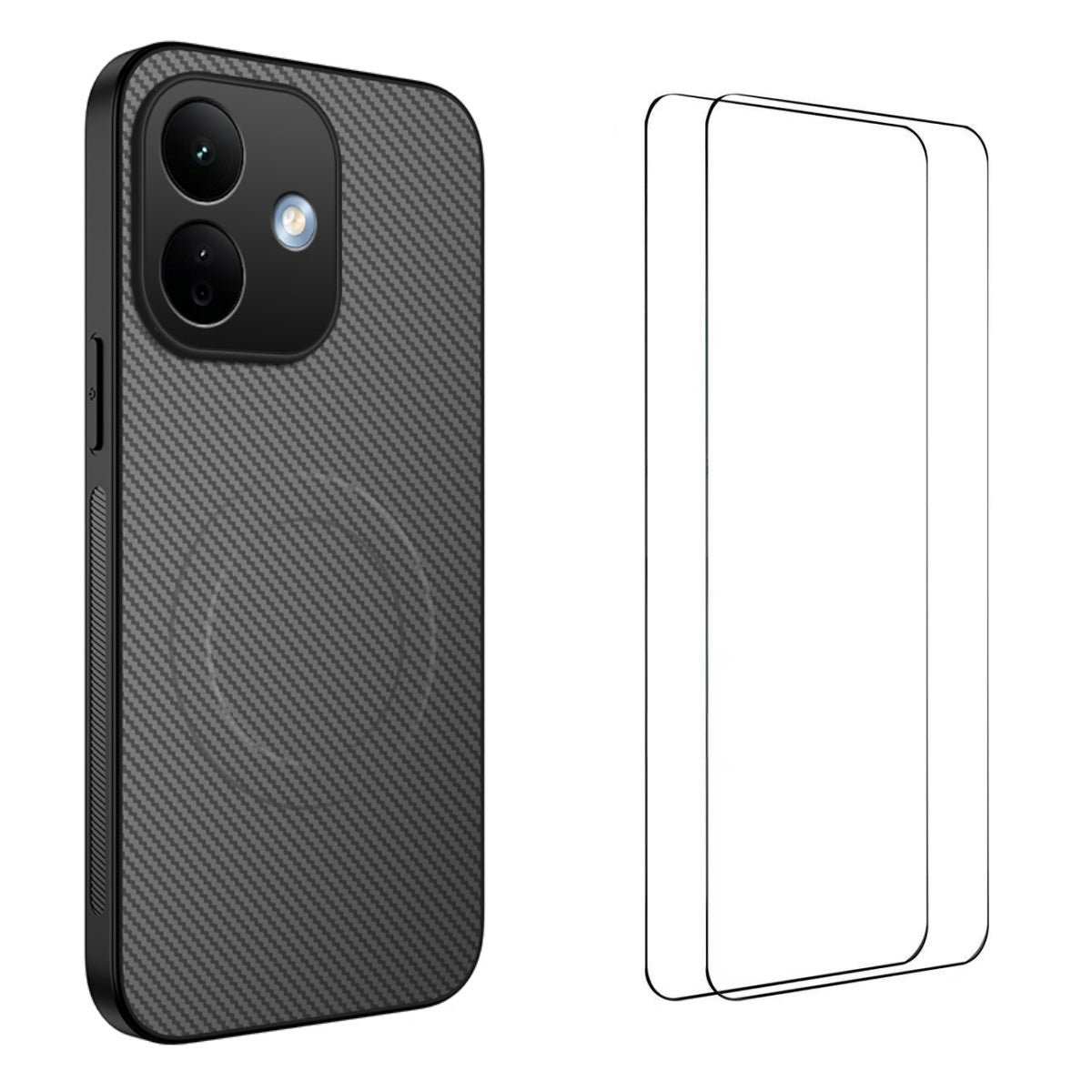 WANLONFENG til Xiaomi Redmi Note 17 4G (Global) / Note 17 5G (Global) / Note 17 (Indien/Kina) 5G, TQ1-serien, magnetisk cover med kulfiberstruktur, PC- og TPU-mobilskal med 2 skærmfilm