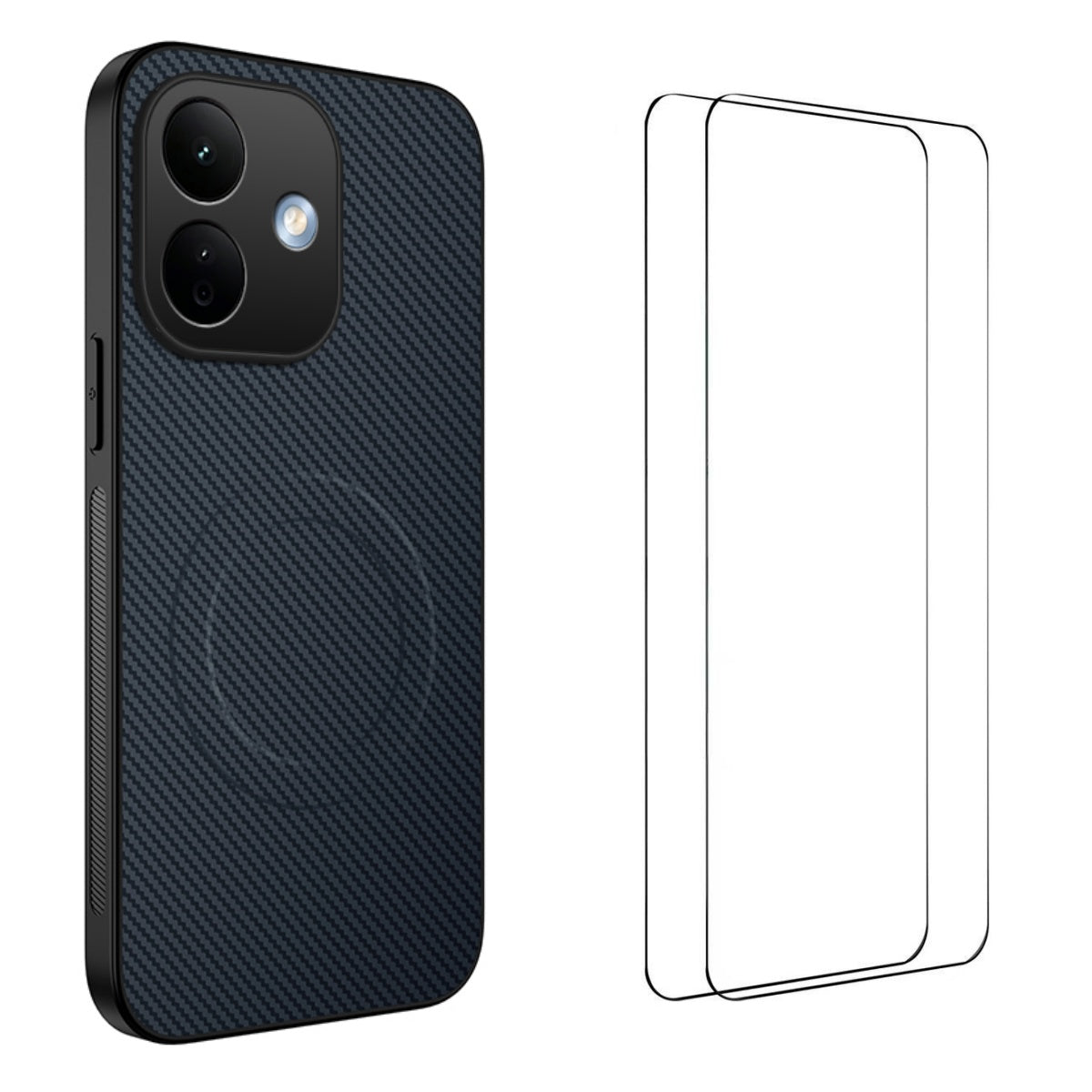 WANLONFENG magnetisk etui til Xiaomi Redmi Note 17 Pro 5G i TQ1-serien, kulfiberstruktur, PC- og TPU-mobilcover med 2 skærmfilm