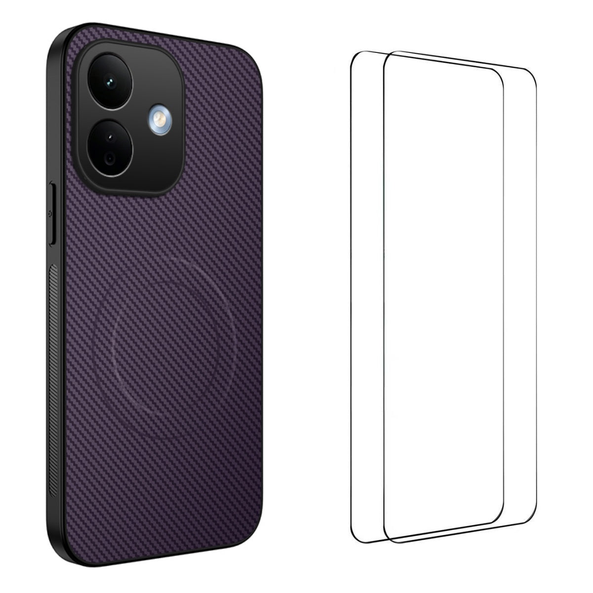 WANLONFENG magnetisk etui til Xiaomi Redmi Note 17 Pro 5G i TQ1-serien, kulfiberstruktur, PC- og TPU-mobilcover med 2 skærmfilm