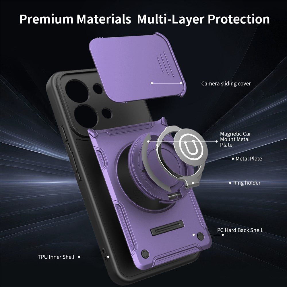 For Xiaomi Poco X8 Pro Max 5G  /  Redmi Turbo 5 Max 5G Case with Slide Camera Cover Ring Kickstand PC + TPU Phone Shell