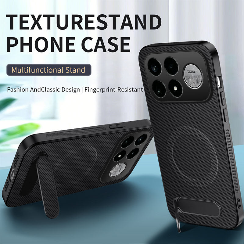 WANLONFENG för Xiaomi Poco F9 Ultra 5G / Xiaomi Redmi K100 Pro Max 5G (Kina) QT1-serien magnetiskt skal med 2 st. härdat glasfilmer stativ kolfiberstruktur PC TPU mobilskal