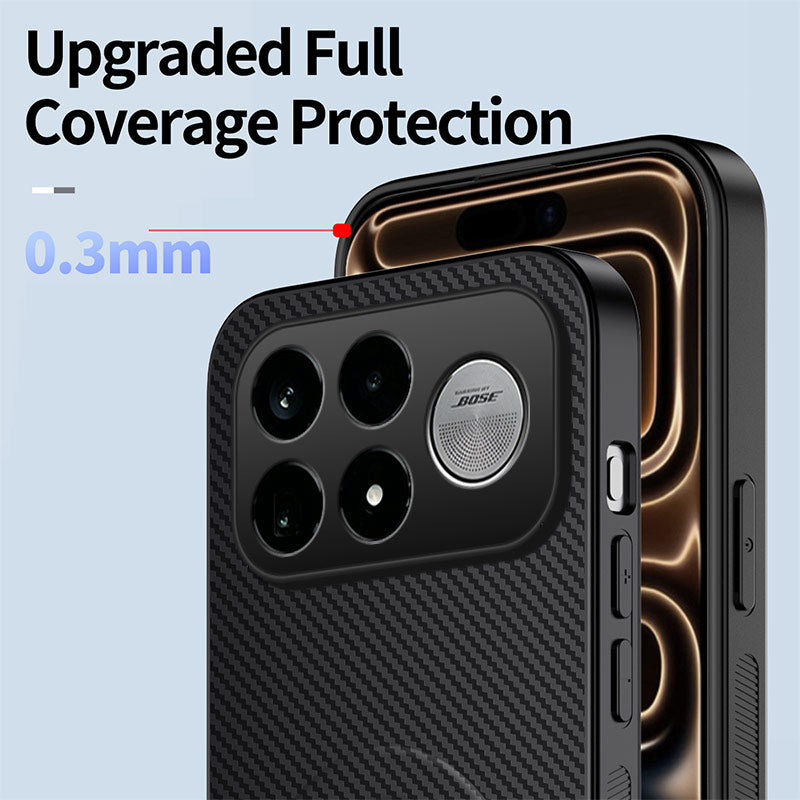 WANLONFENG för Xiaomi Poco F9 Ultra 5G / Xiaomi Redmi K100 Pro Max 5G (Kina) QT1-serien magnetiskt skal med 2 st. härdat glasfilmer stativ kolfiberstruktur PC TPU mobilskal
