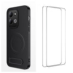 WANLONFENG för Xiaomi Redmi 17 5G / Xiaomi Redmi 17 4G QT1-serien magnetiskt skal med 2 st. härdat glasfilmer, stativ, kolfiberstruktur, PC TPU-mobilskal