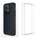 WANLONFENG för Xiaomi Redmi 17 5G / Xiaomi Redmi 17 4G QT1-serien magnetiskt skal med 2 st. härdat glasfilmer, stativ, kolfiberstruktur, PC TPU-mobilskal