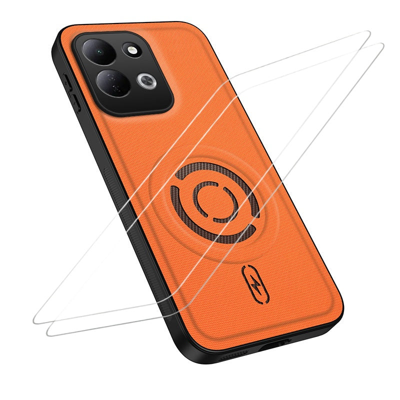 WANLONFENG för Xiaomi Redmi 17 5G / Xiaomi Redmi 17 4G KJB1-serien magnetiskt skal med 2 st. härdat glasskärmskydd teknisk tygstruktur PC+TPU mobilskal