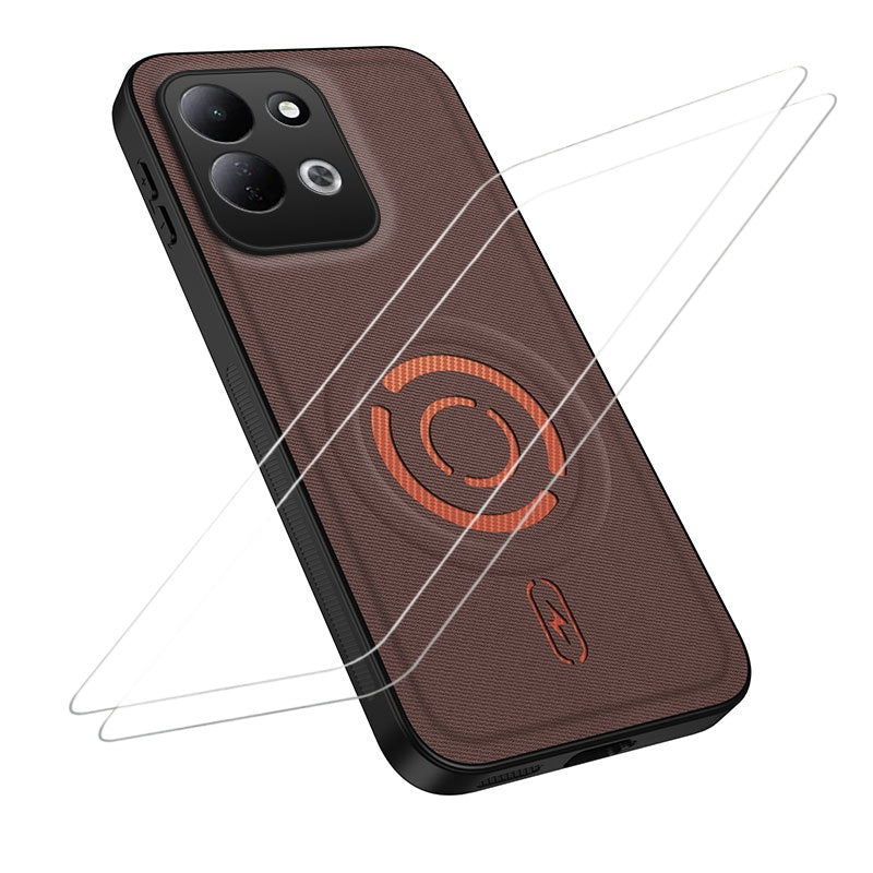 WANLONFENG för Xiaomi Redmi 17 5G / Xiaomi Redmi 17 4G KJB1-serien magnetiskt skal med 2 st. härdat glasskärmskydd teknisk tygstruktur PC+TPU mobilskal