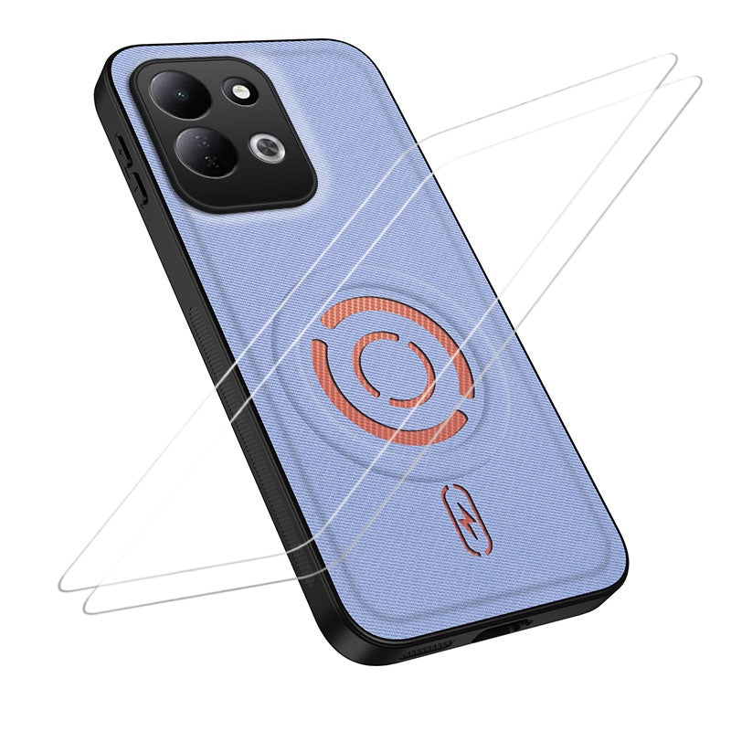 WANLONFENG för Xiaomi Redmi 17 5G / Xiaomi Redmi 17 4G KJB1-serien magnetiskt skal med 2 st. härdat glasskärmskydd teknisk tygstruktur PC+TPU mobilskal