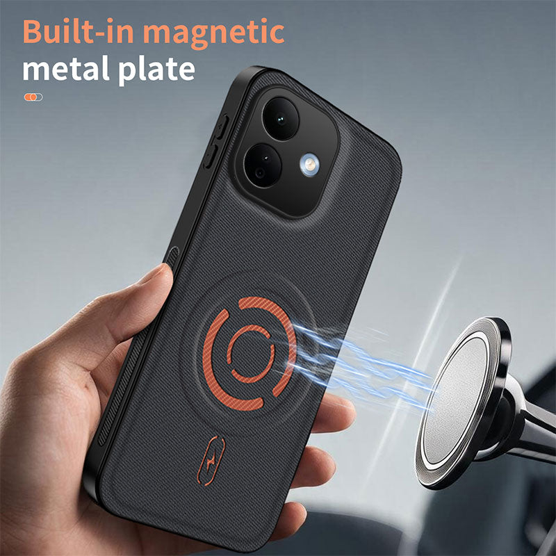 WANLONFENG for Xiaomi Redmi Note 17 Pro 5G KJB1 Series Magnetic Case with 2Pcs Tempered Glass Screen Protector Tech Fabric Texture PC+TPU Phone Cover