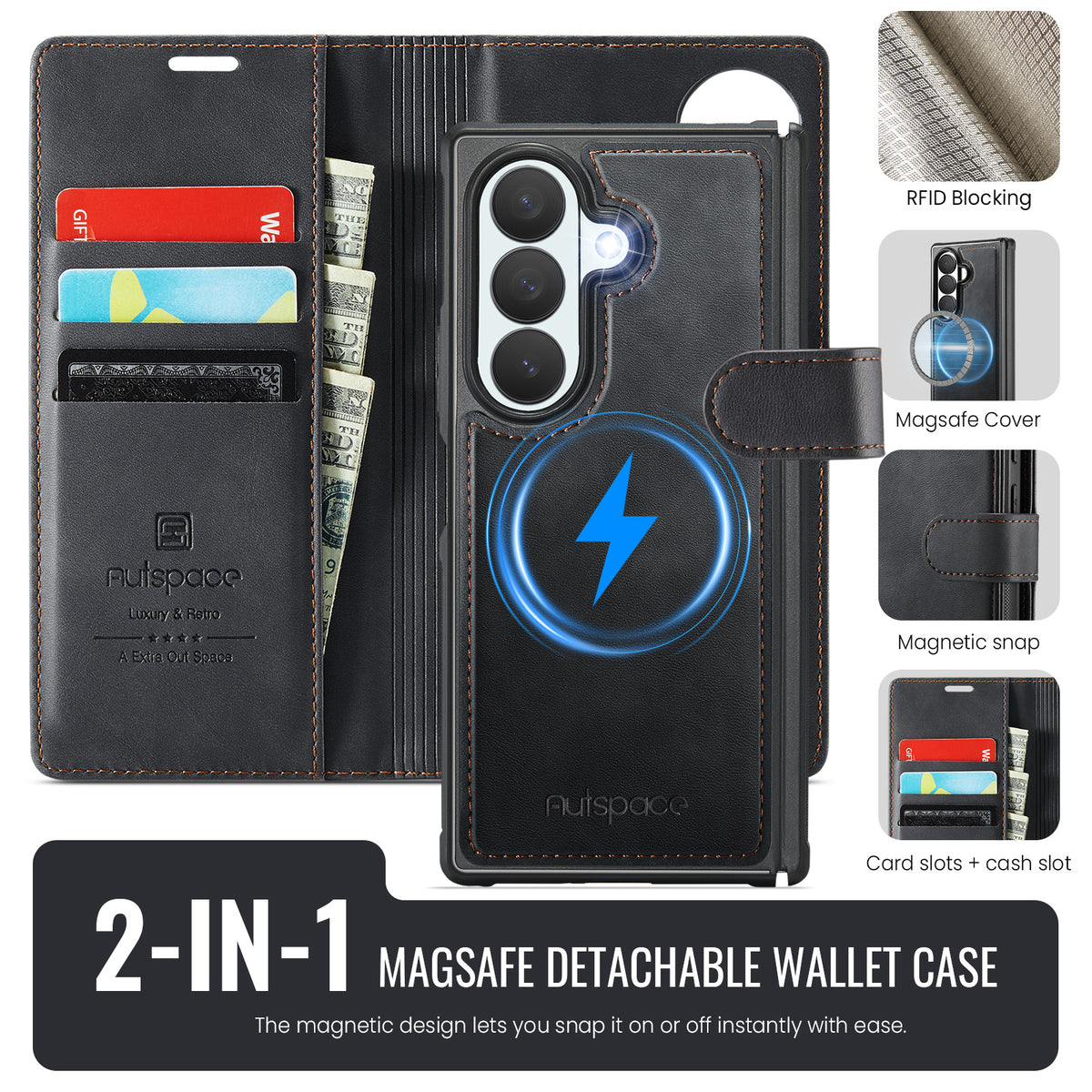 AUTSPACE for Samsung Galaxy Z Fold8 Ultra A05 Case Wallet Stand Detachable Leather Magnetic Phone Cover