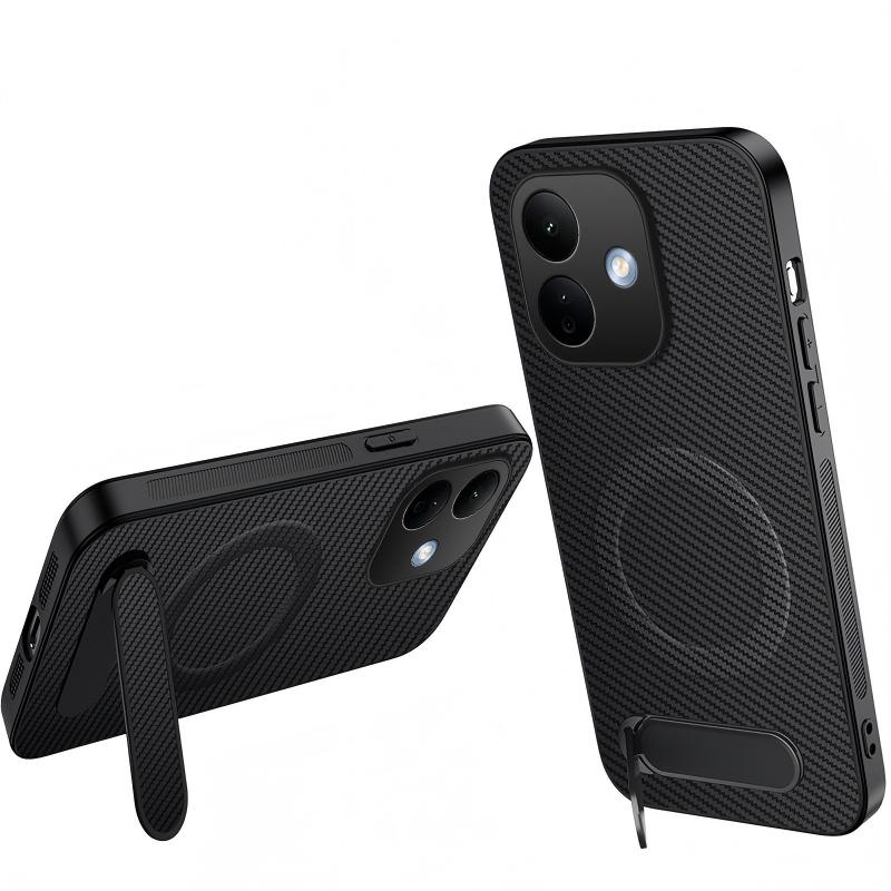 WANLONFENG for Xiaomi Redmi Note 17 Pro 5G QT Series Magnetic Case Kickstand Carbon Fiber Texture PC TPU Phone Cover