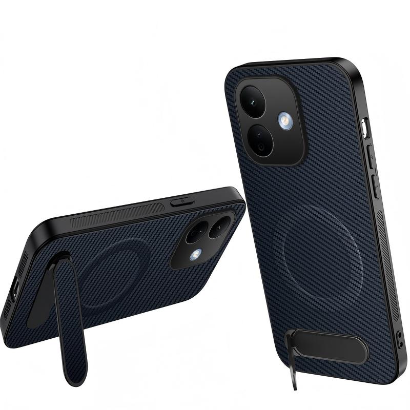 WANLONFENG for Xiaomi Redmi Note 17 Pro 5G QT Series Magnetic Case Kickstand Carbon Fiber Texture PC TPU Phone Cover
