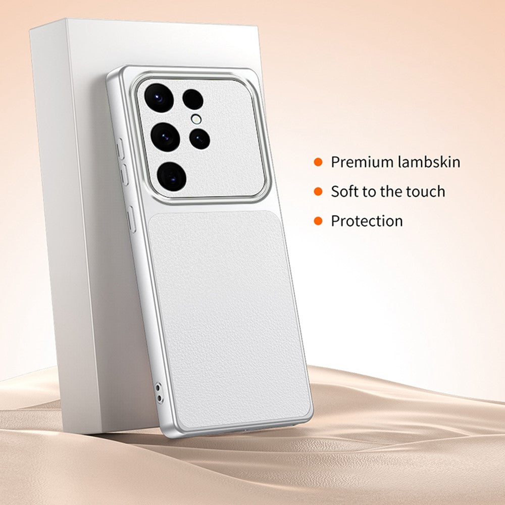 For Samsung Galaxy S23 Ultra Phone Case Lambskin Texture PC TPU PU Leather Shockproof Protective Cover