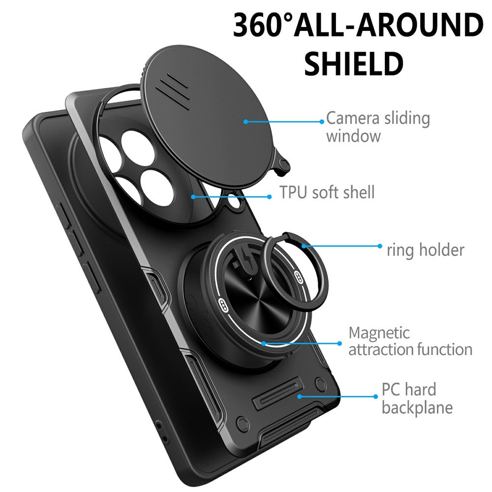 For Xiaomi Redmi Note 15 5G (Global)  /  Redmi Note 15 4G (Global)  /  Poco M8 5G Magnetic Case Sliding Camera Cover TPU+PC Phone Cover with Rotating Kickstand