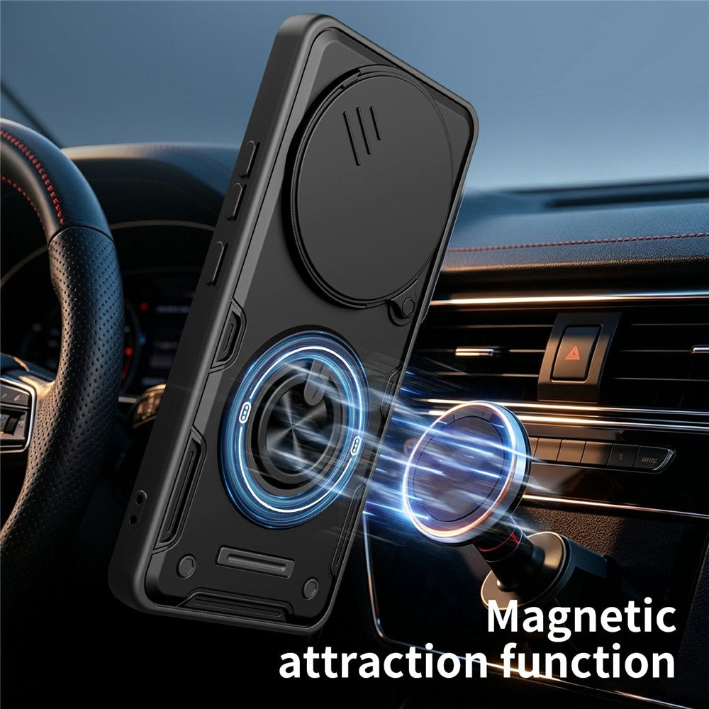 For Xiaomi Redmi Note 15 Pro 4G (Global) Magnetic Case Sliding Camera Cover TPU+PC Phone Cover with Rotating Kickstand