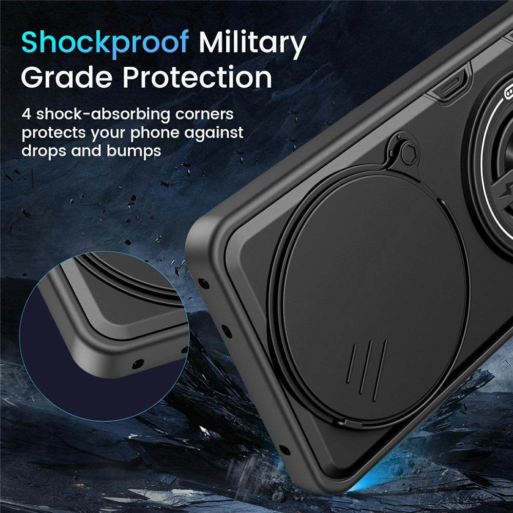 For Xiaomi Redmi Note 15 Pro 4G (Global) Magnetic Case Sliding Camera Cover TPU+PC Phone Cover with Rotating Kickstand