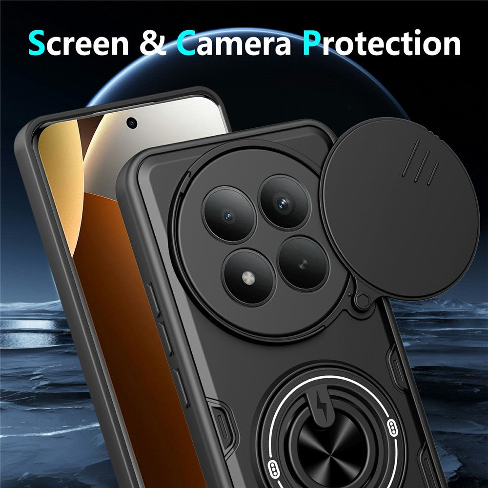 For Xiaomi Redmi Note 15 Pro 4G (Global) Magnetic Case Sliding Camera Cover TPU+PC Phone Cover with Rotating Kickstand