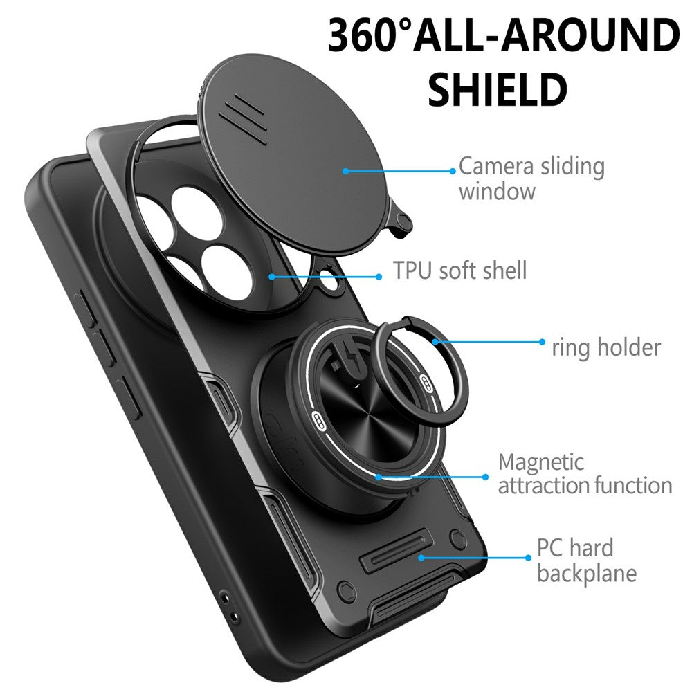 For Xiaomi Redmi Note 15 Pro 4G (Global) Magnetic Case Sliding Camera Cover TPU+PC Phone Cover with Rotating Kickstand