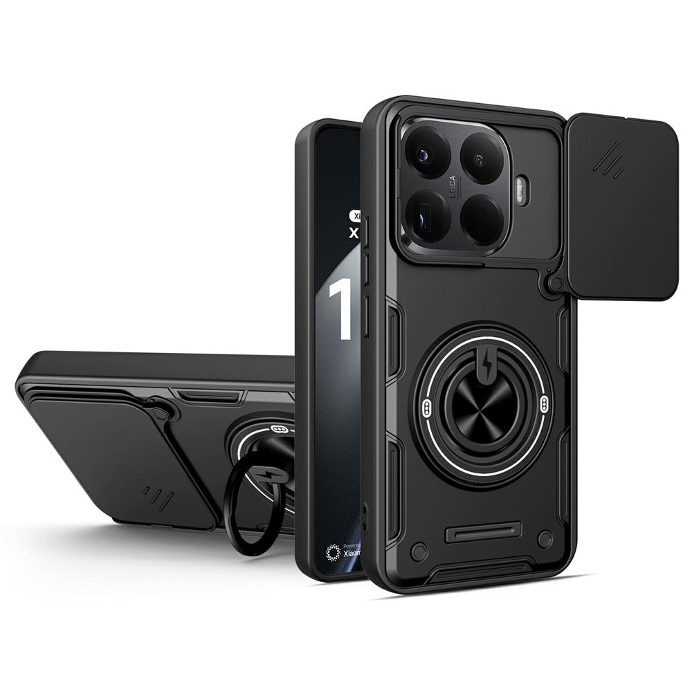 For Xiaomi 15T Magnetic Case Sliding Camera Cover TPU+PC Phone Cover with Rotating Kickstand