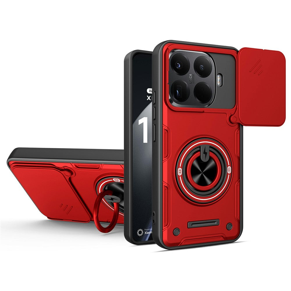 For Xiaomi 15T Magnetic Case Sliding Camera Cover TPU+PC Phone Cover with Rotating Kickstand