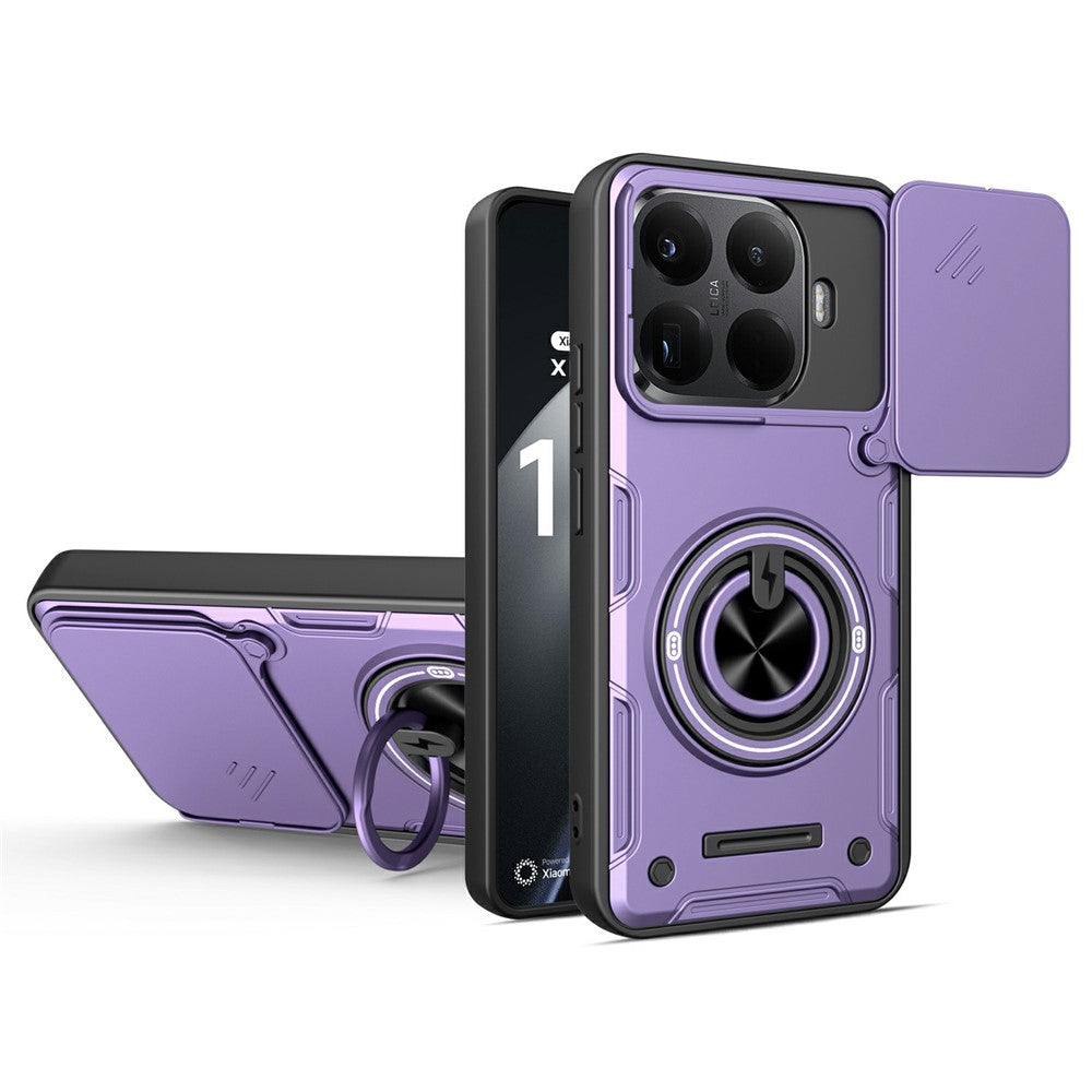 For Xiaomi 15T Magnetic Case Sliding Camera Cover TPU+PC Phone Cover with Rotating Kickstand