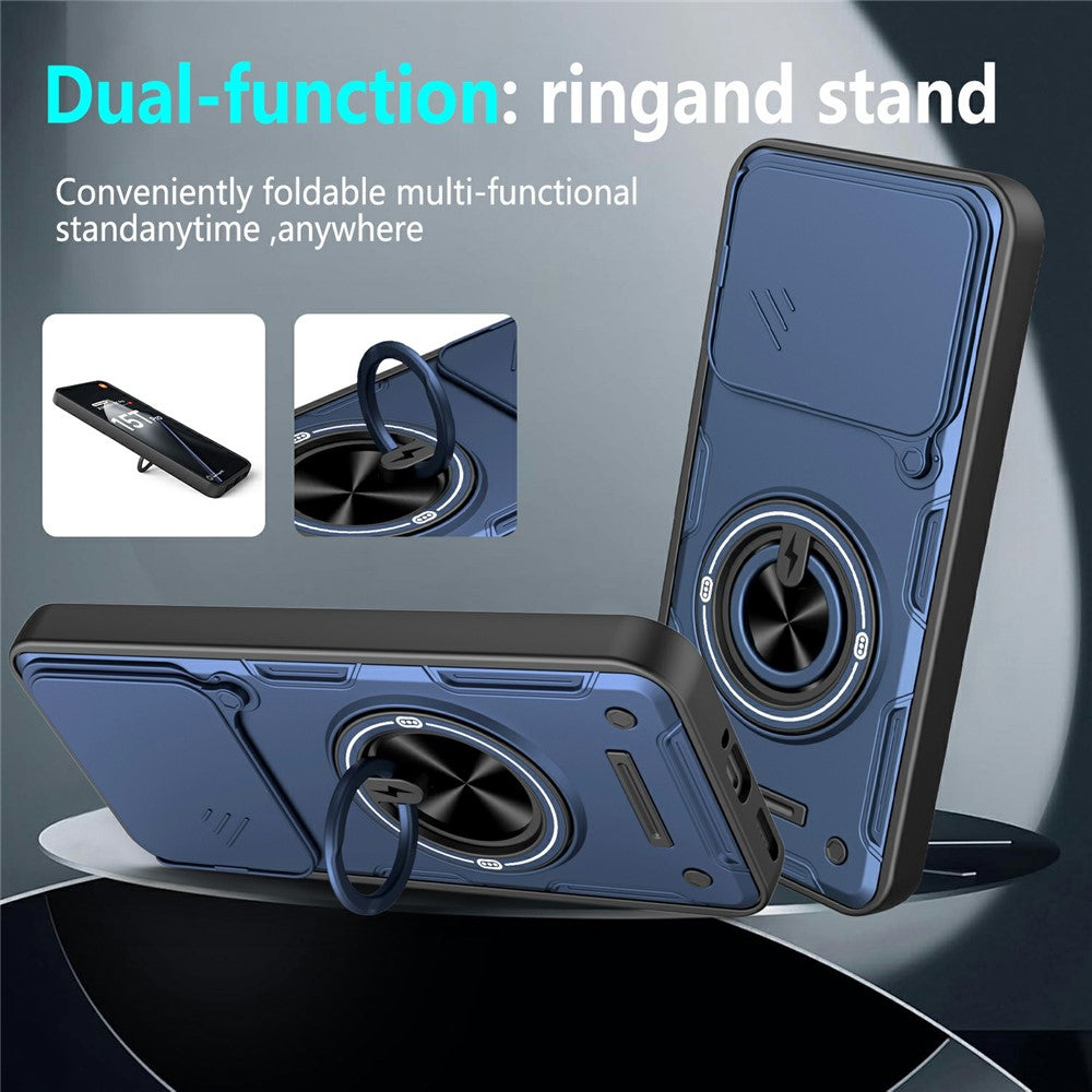 For Xiaomi 15T Pro Magnetic Case Sliding Camera Cover TPU+PC Phone Cover with Rotating Kickstand
