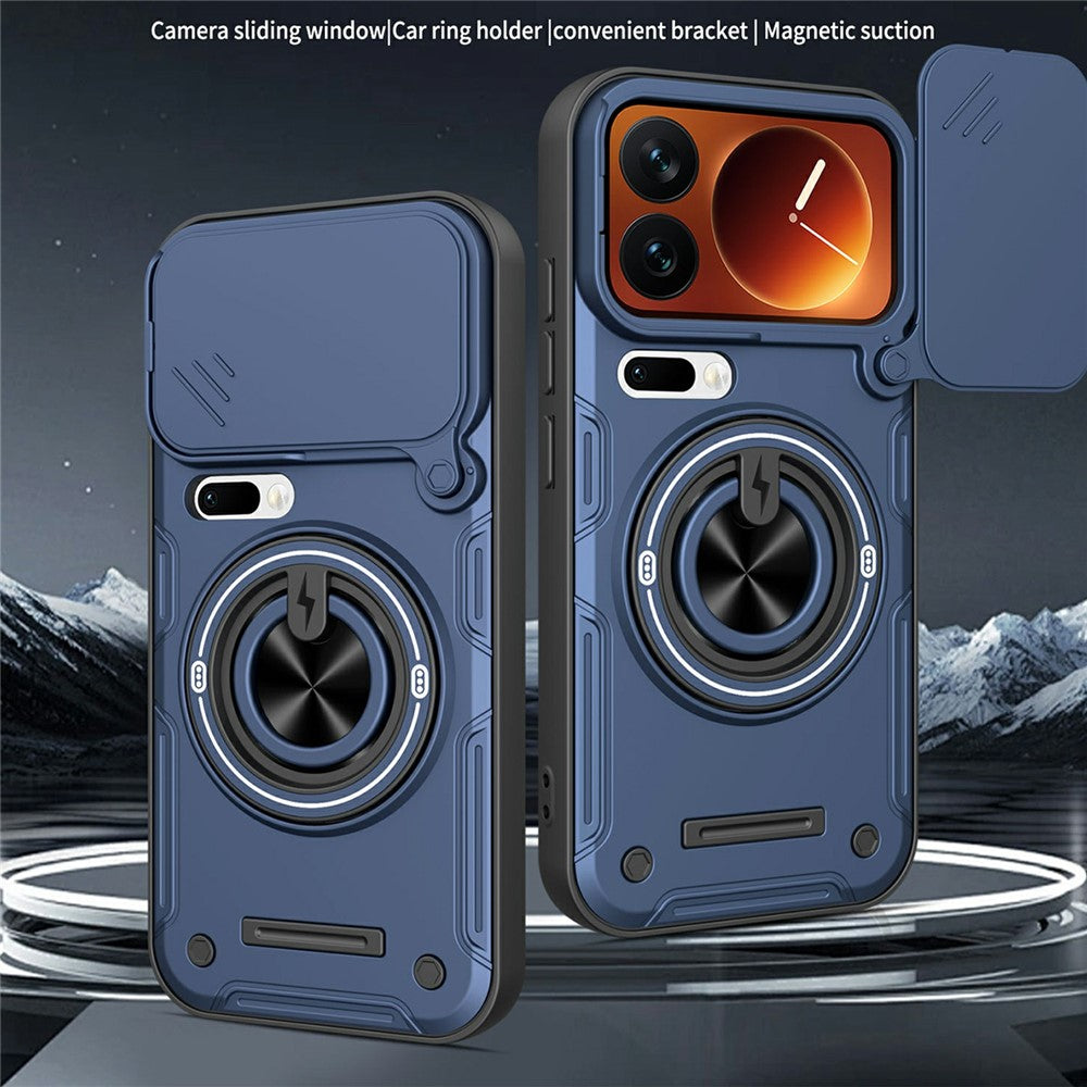 For Xiaomi 17 Pro Magnetic Case Sliding Camera Cover TPU+PC Phone Cover with Rotating Kickstand