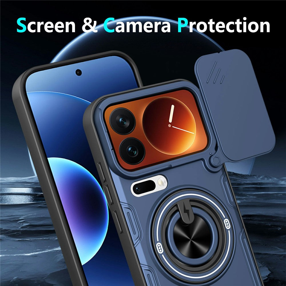 For Xiaomi 17 Pro Max Magnetic Case Sliding Camera Cover TPU+PC Phone Cover with Rotating Kickstand