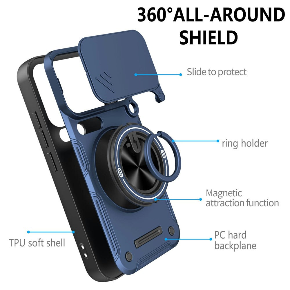 For Xiaomi 17 Pro Max Magnetic Case Sliding Camera Cover TPU+PC Phone Cover with Rotating Kickstand