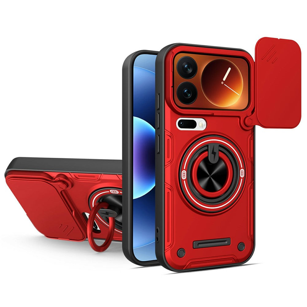 For Xiaomi 17 Pro Max Magnetic Case Sliding Camera Cover TPU+PC Phone Cover with Rotating Kickstand