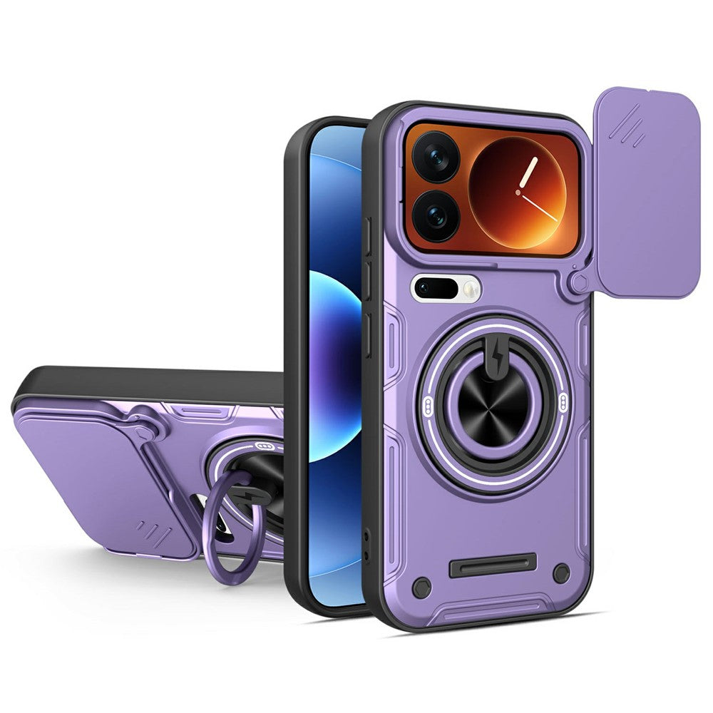For Xiaomi 17 Pro Max Magnetic Case Sliding Camera Cover TPU+PC Phone Cover with Rotating Kickstand