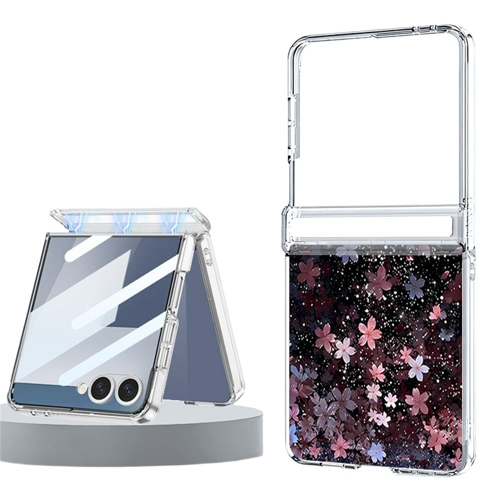 For Samsung Galaxy Z Flip8 Case Gradient Cherry Blossoms Magnetic Hinge PC Foldable Phone Cover