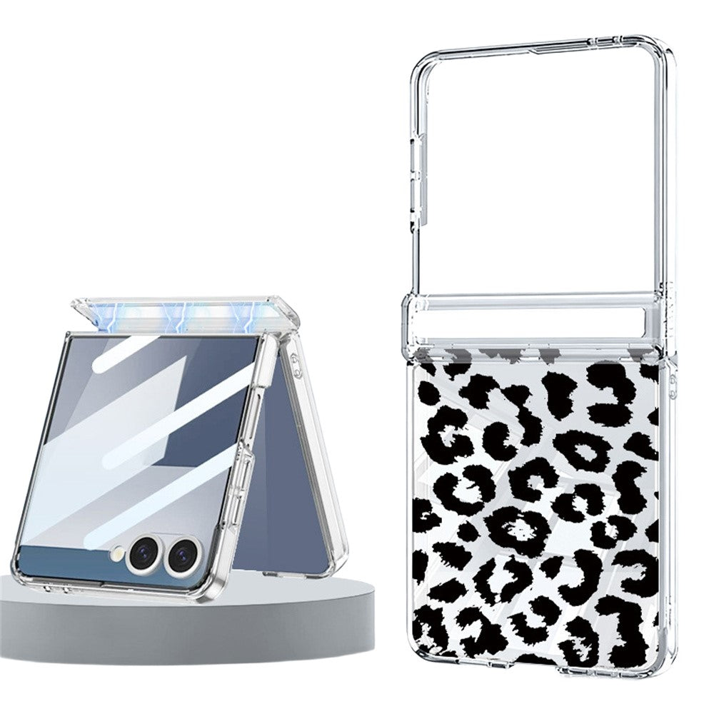 For Samsung Galaxy Z Flip8 Case Leopard Print Magnetic Hinge PC Foldable Phone Cover