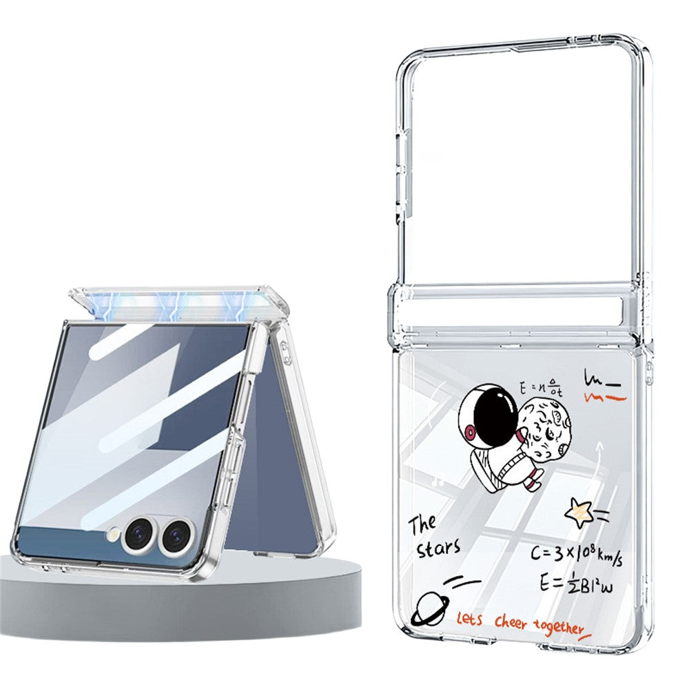 For Samsung Galaxy Z Flip8 Case Astronaut Pattern Magnetic Automatic Adsorption Hinge Clear PC Phone Cover
