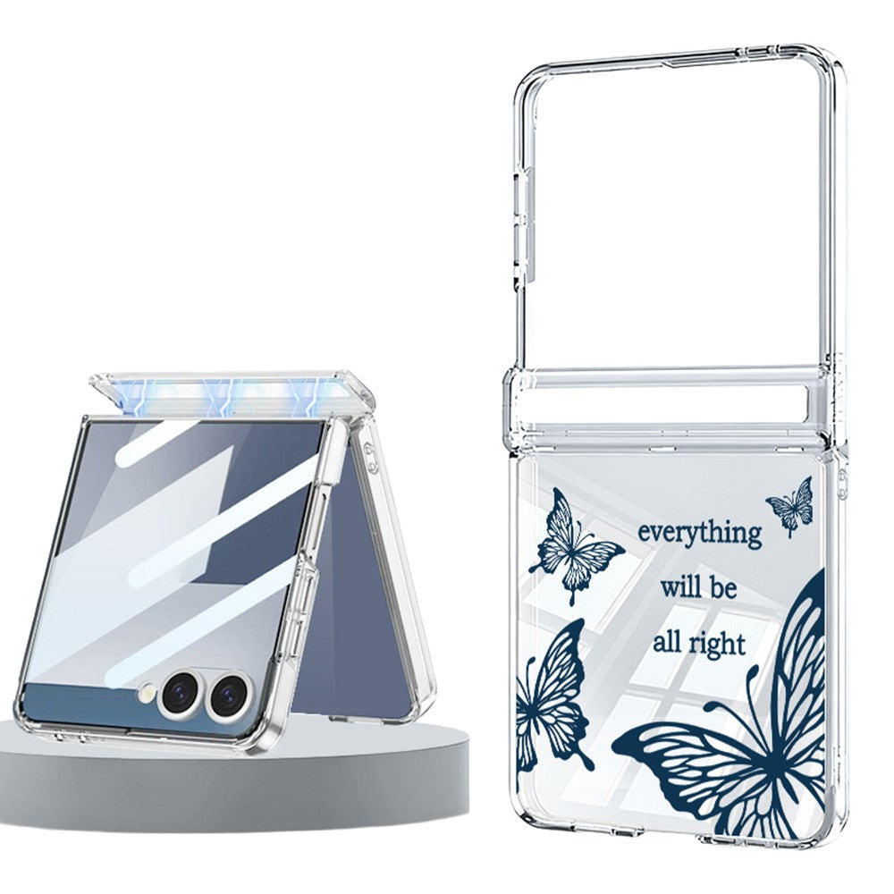 For Samsung Galaxy Z Flip8 Case Butterfly Pattern Magnetic Adsorption Transparent PC Foldable Phone Cover