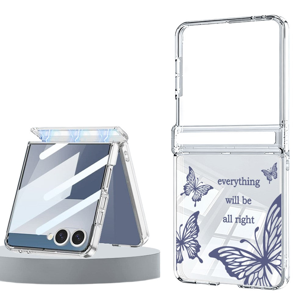 For Samsung Galaxy Z Flip8 Case Butterfly Pattern Magnetic Adsorption Transparent PC Foldable Phone Cover