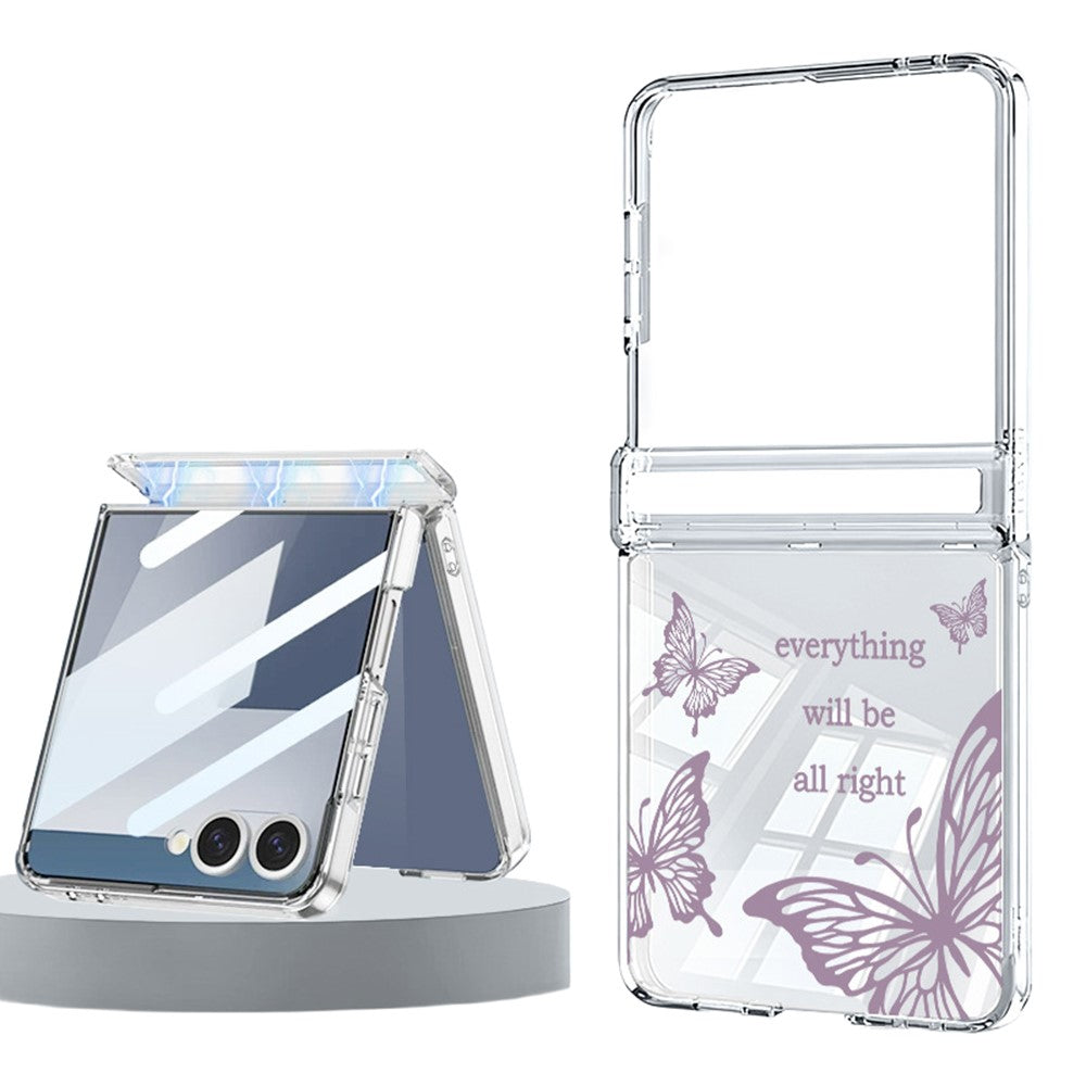 For Samsung Galaxy Z Flip8 Case Butterfly Pattern Magnetic Adsorption Transparent PC Foldable Phone Cover
