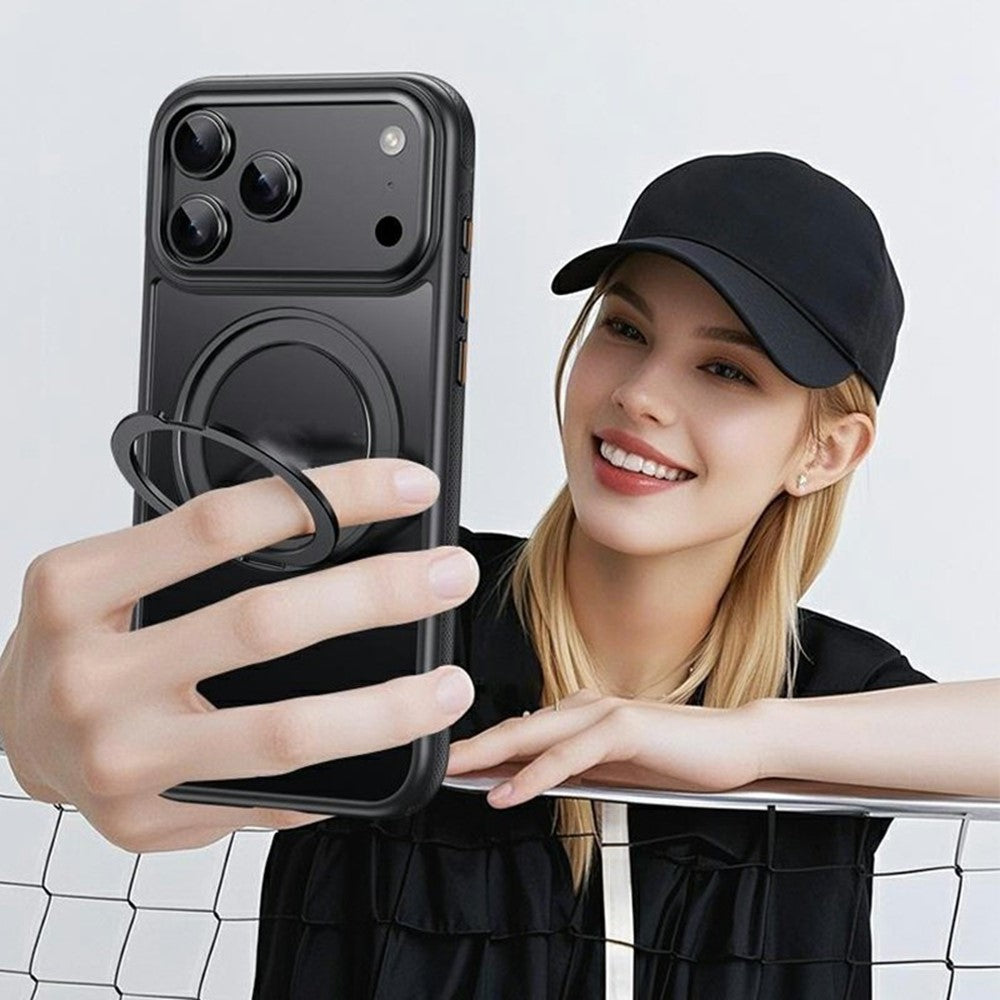 For iPhone 18 Pro Max / 17 Pro Max Magnetic Case Rotating Gear Pivot Kickstand PC + TPU Phone Back Cover