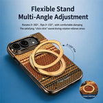 For iPhone Fold Case Magnetic Rotating Kickstand Aramid Fiber Texture Leather + PC Phone Cover with HD Screen Protector