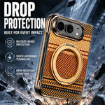 For iPhone Fold Case Magnetic Rotating Kickstand Aramid Fiber Texture Leather + PC Phone Cover with HD Screen Protector